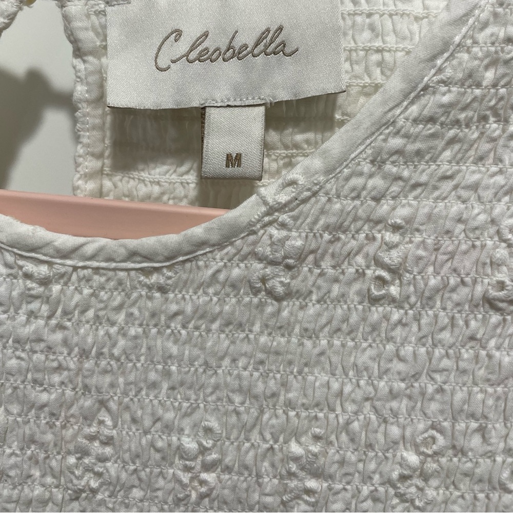 Cleobella Emmy White Eyelet Embroidered Ruffle Smocked Cotton Midi Dress Size M - Picture 7 of 9